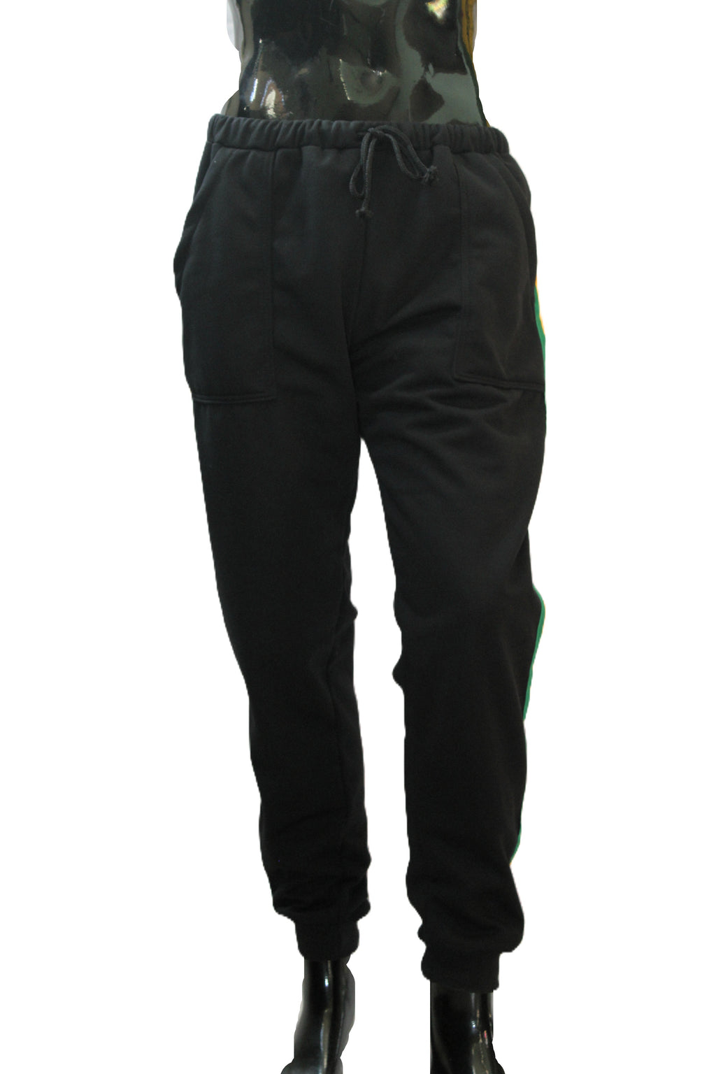 "Rasta Side Stripe" Black Joggers