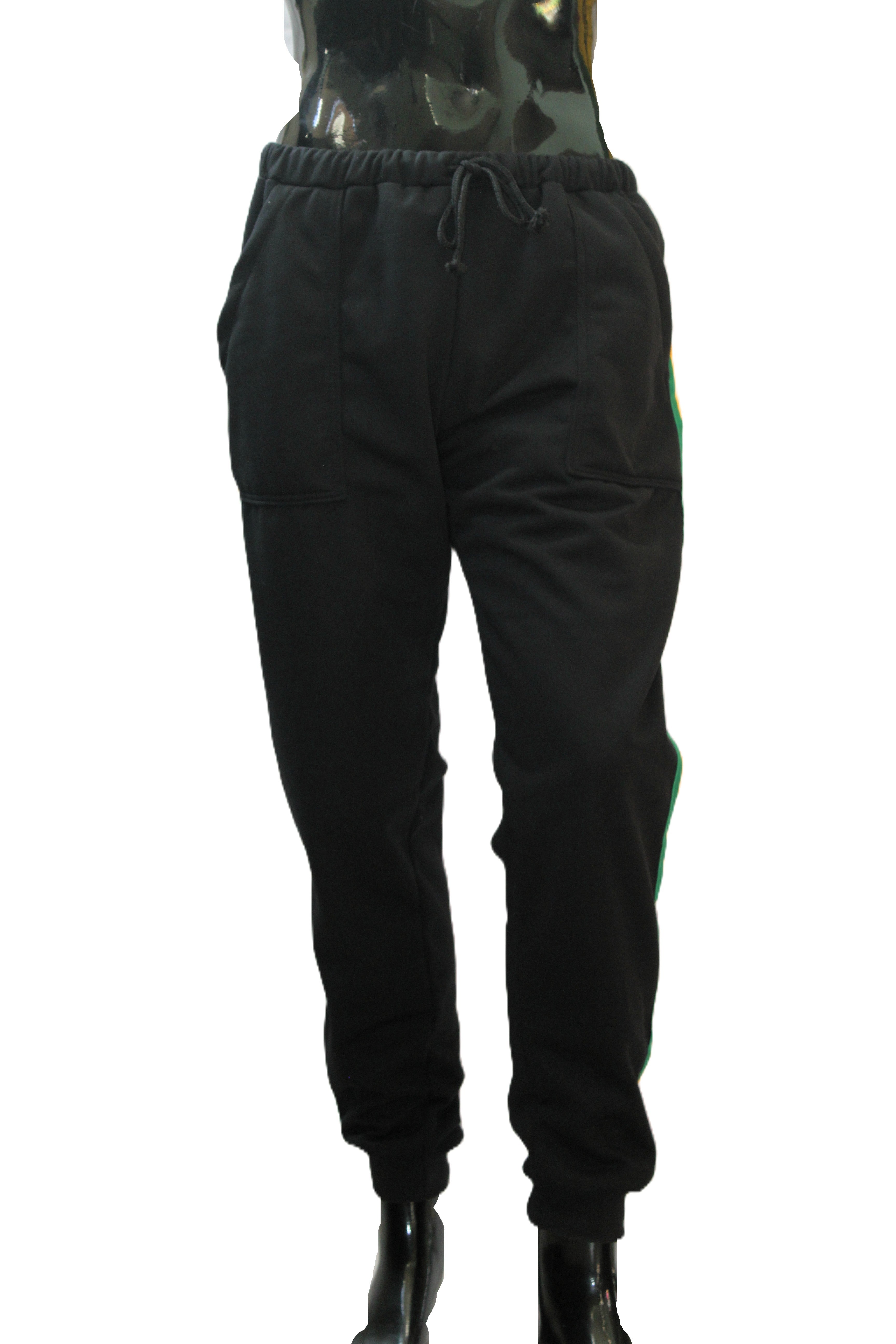 "Rasta Side Stripe" Black Joggers