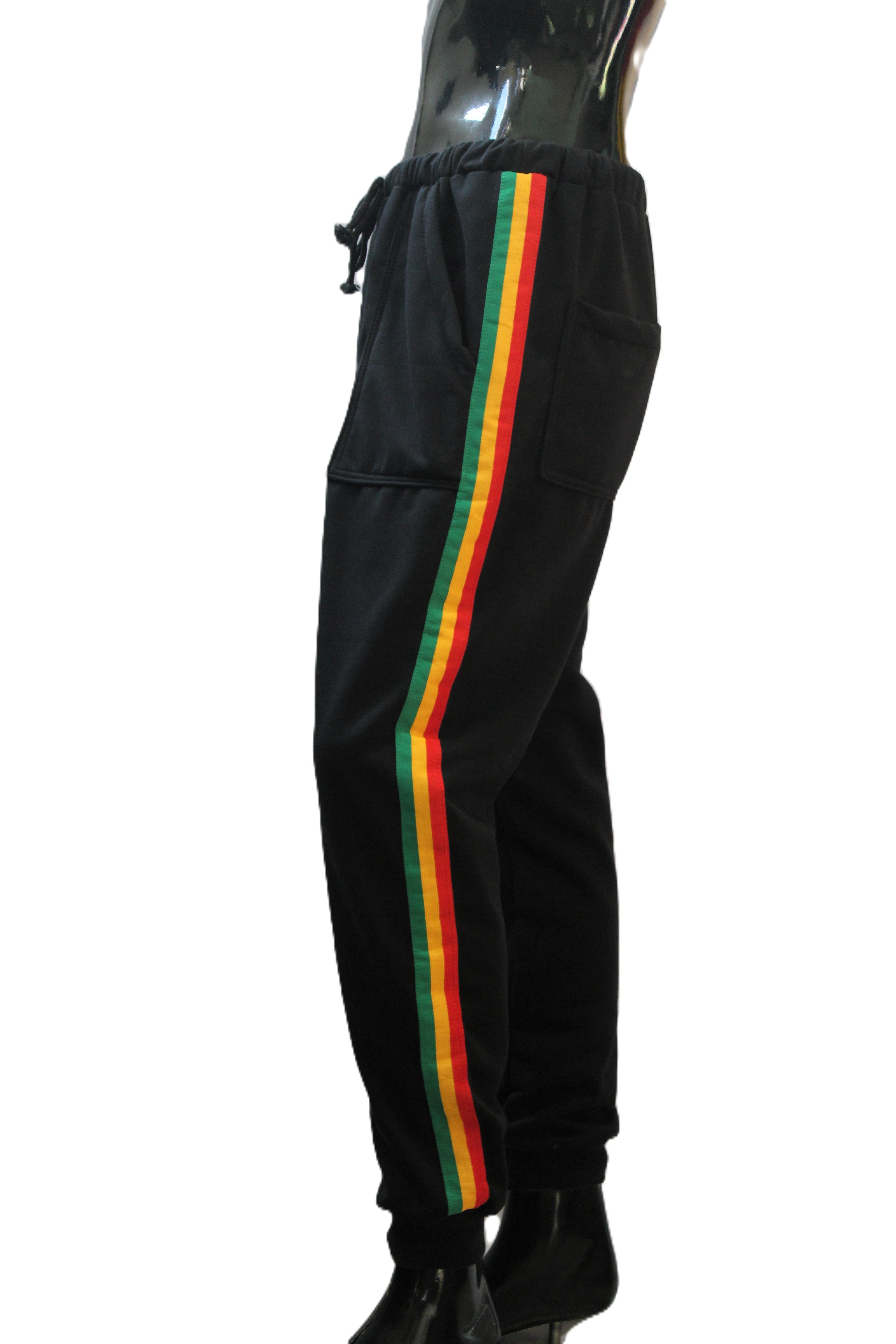 "Rasta Side Stripe" Black Joggers