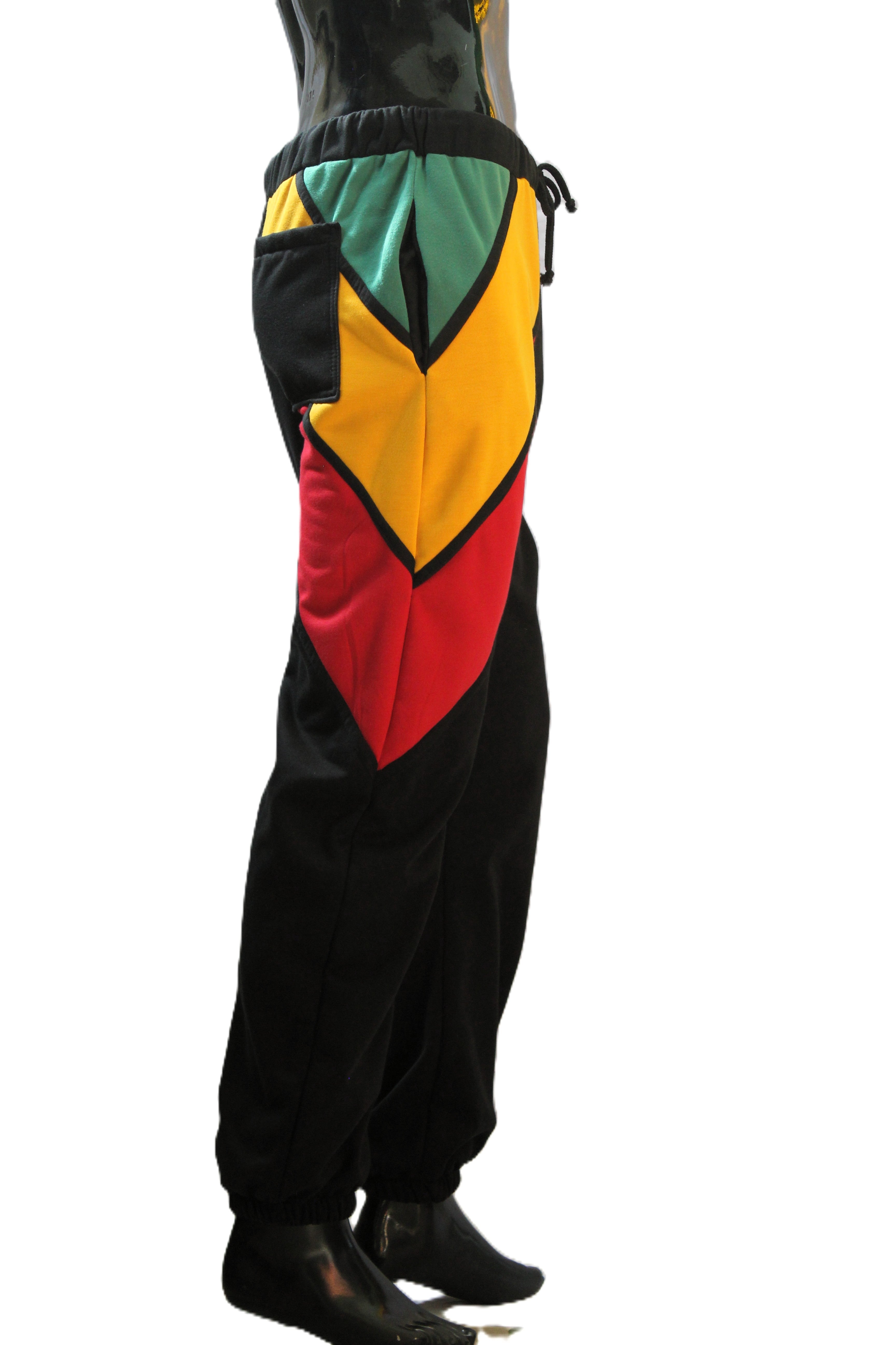 "Asymmetric Rasta Color Block" Joggers