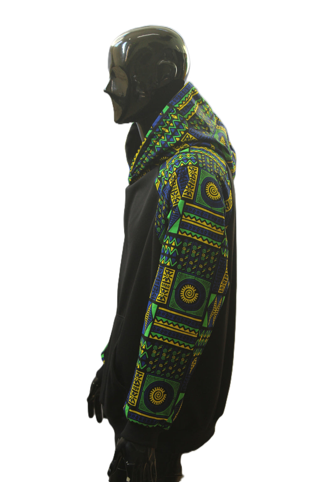 "Blue and Green African Geometric Print" Pullover Hoodie