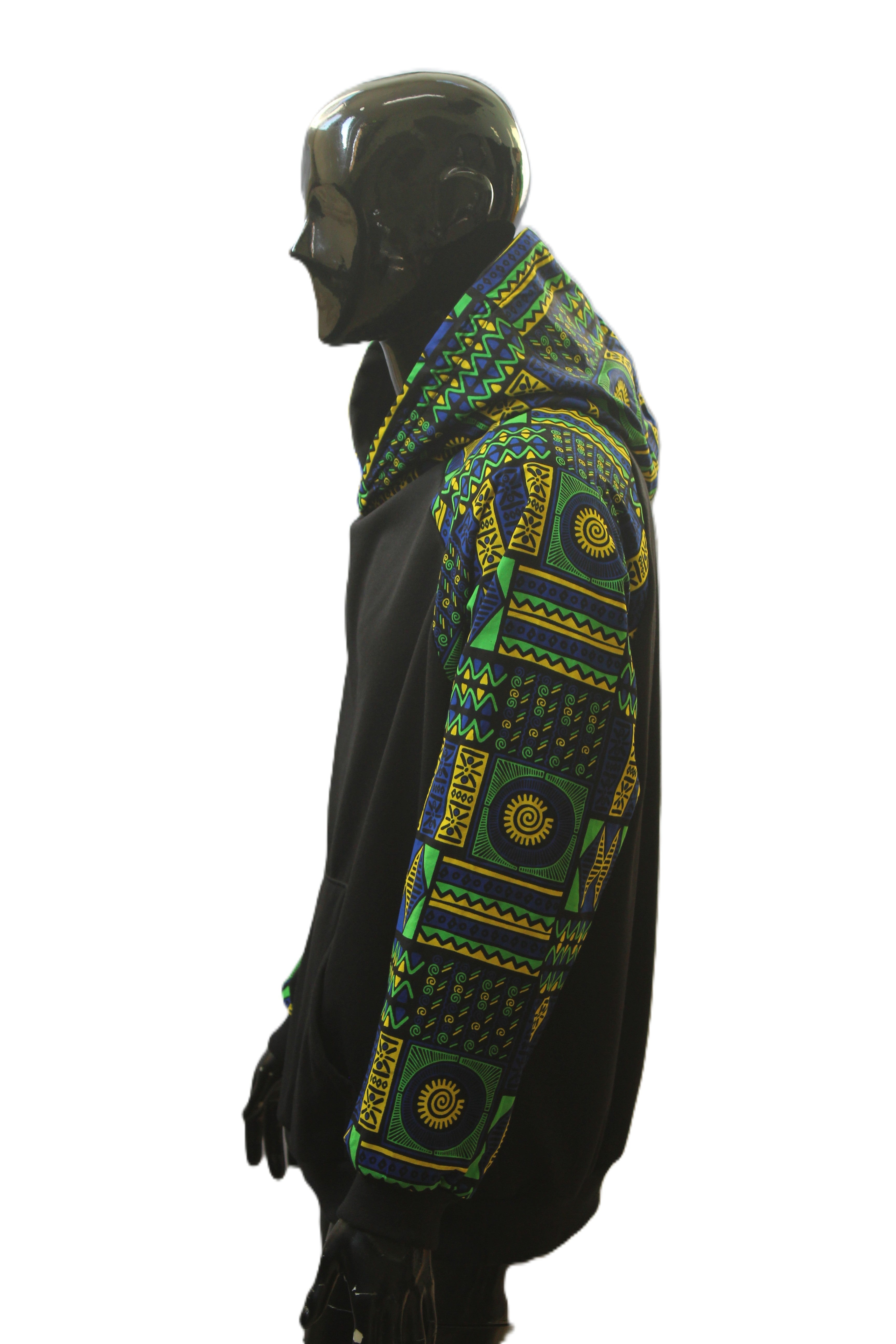"Blue and Green African Geometric Print" Pullover Hoodie