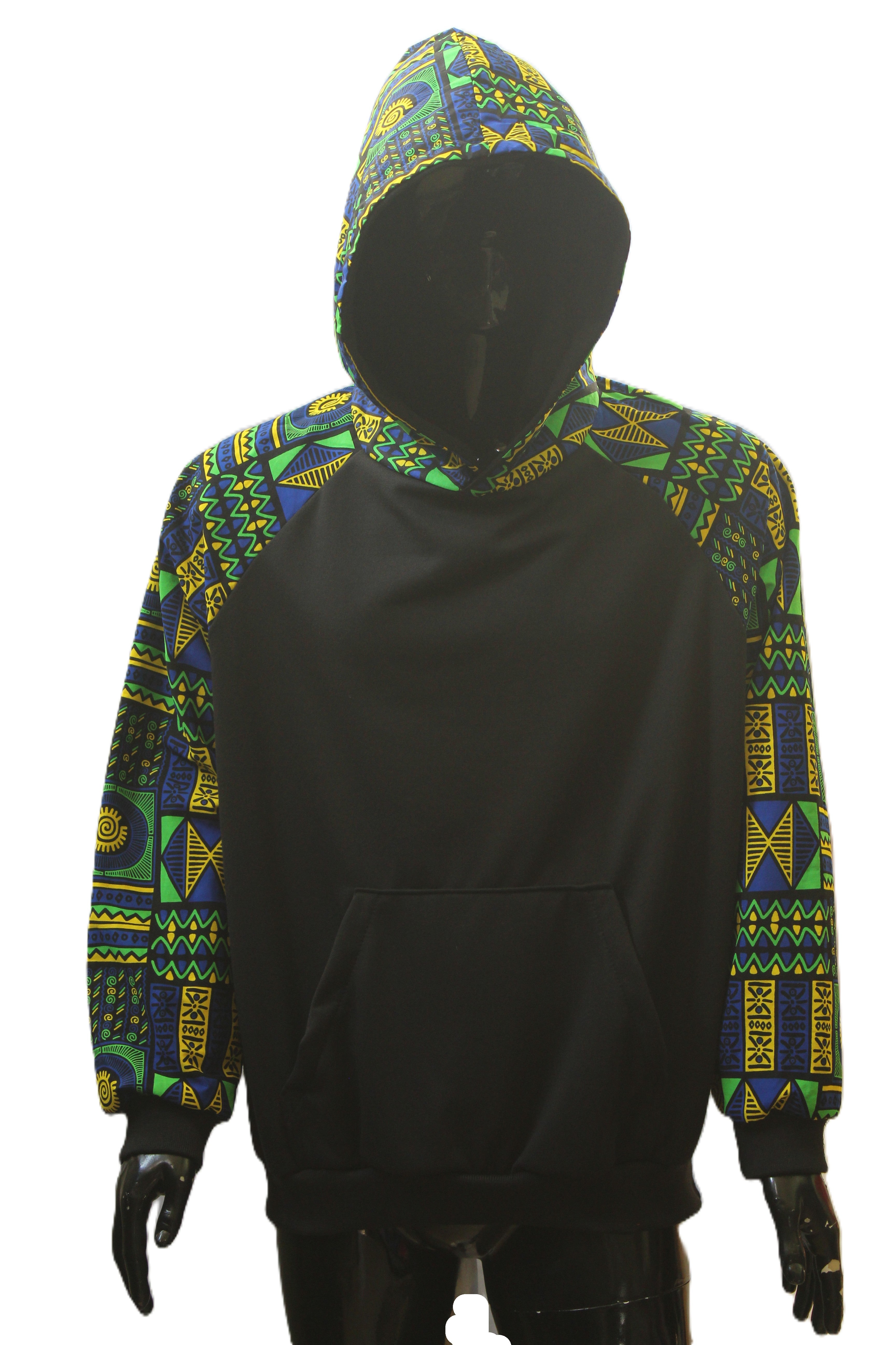 "Blue and Green African Geometric Print" Pullover Hoodie
