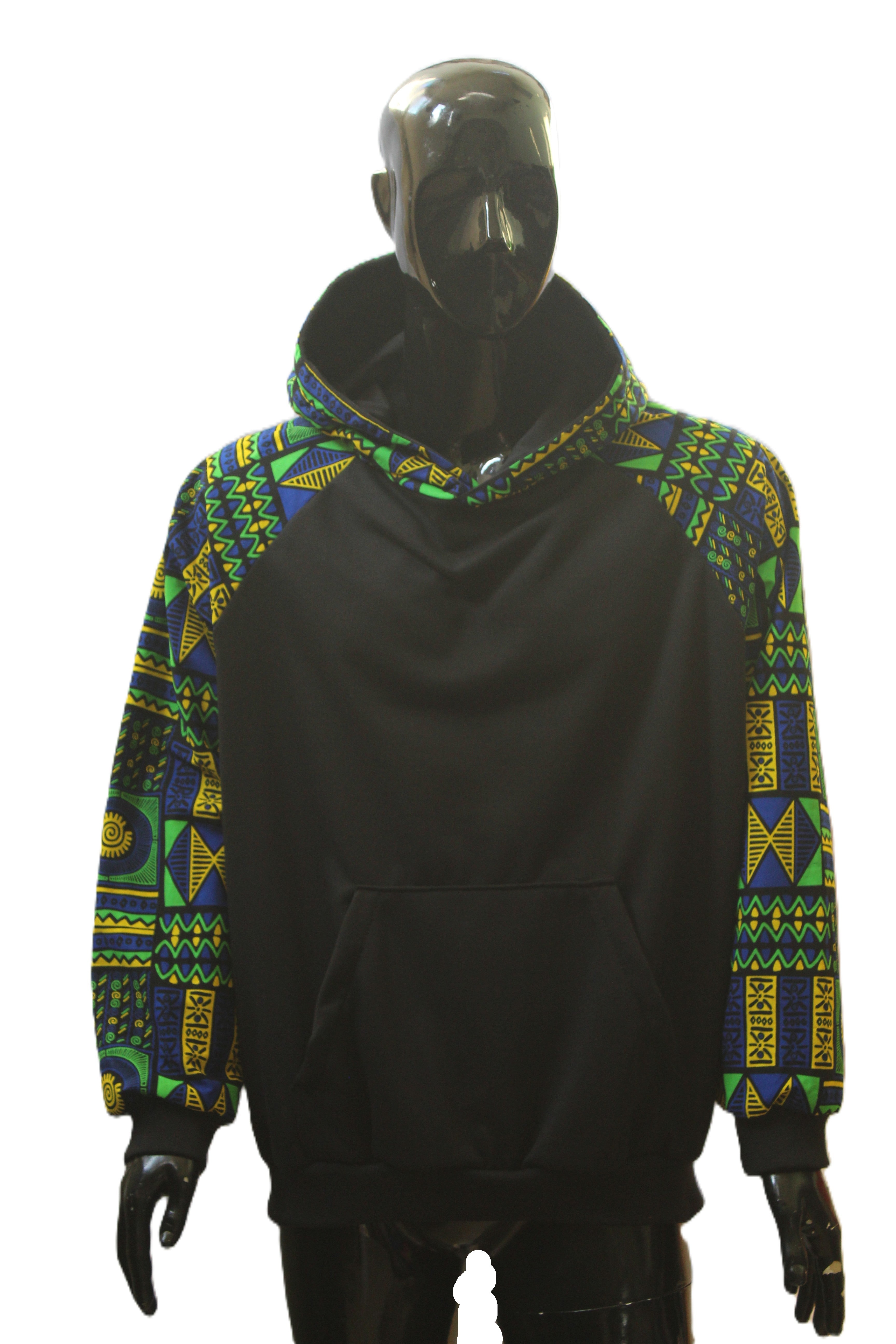"Blue and Green African Geometric Print" Pullover Hoodie