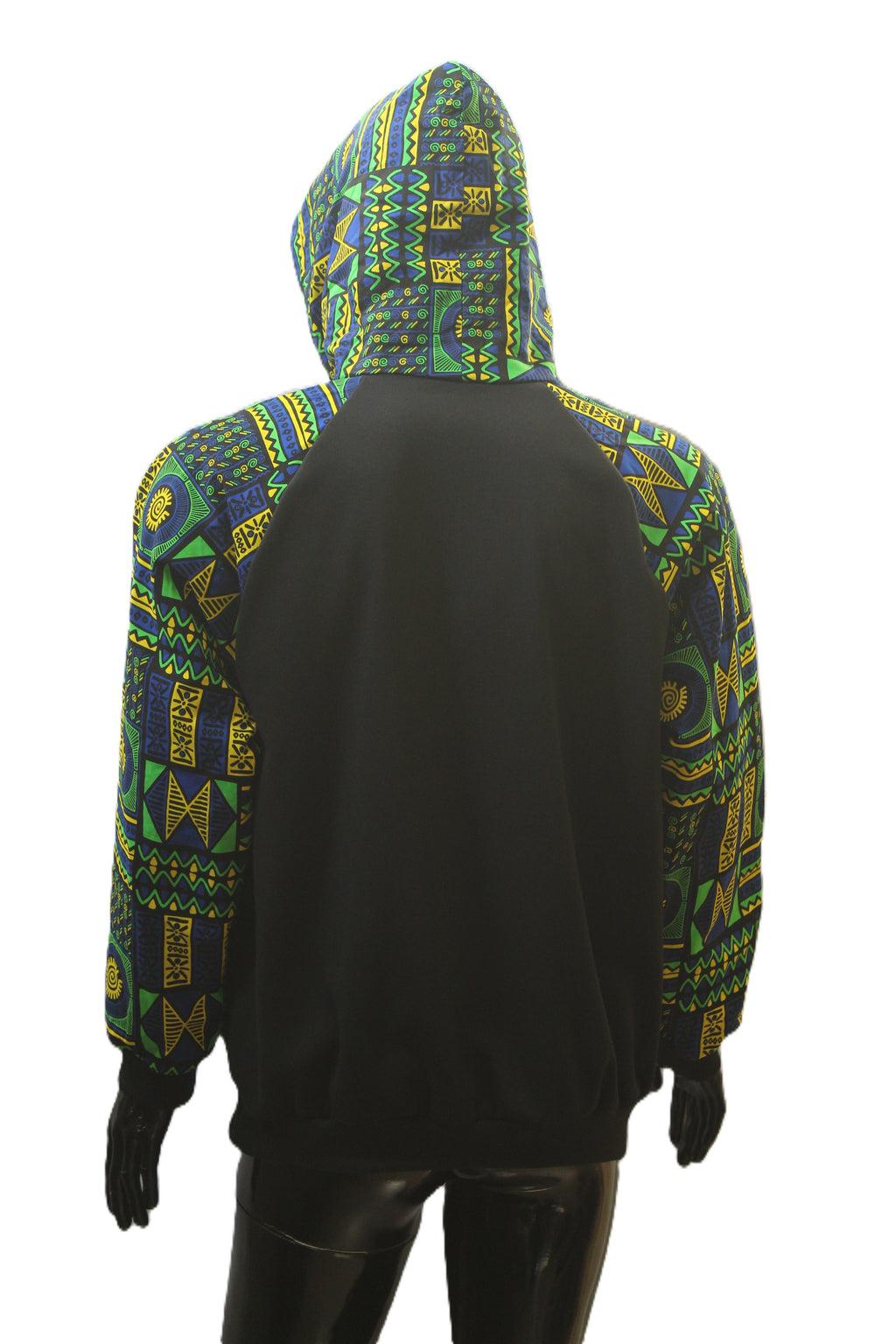 "Blue and Green African Geometric Print" Pullover Hoodie
