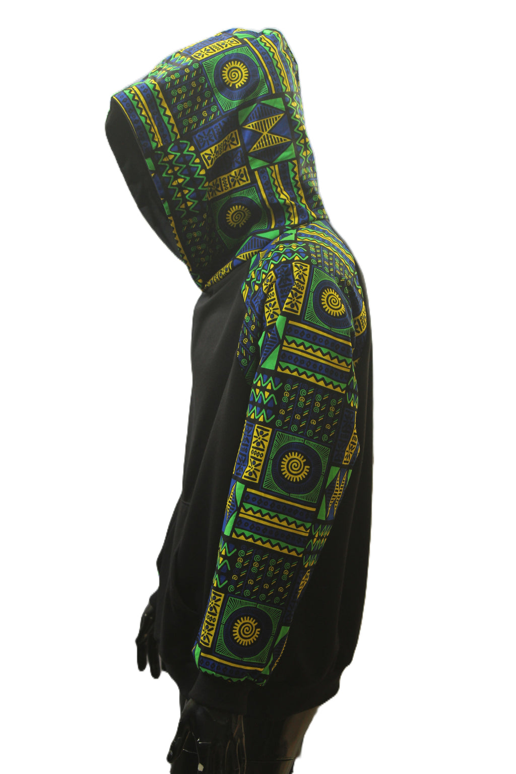 "Blue and Green African Geometric Print" Pullover Hoodie