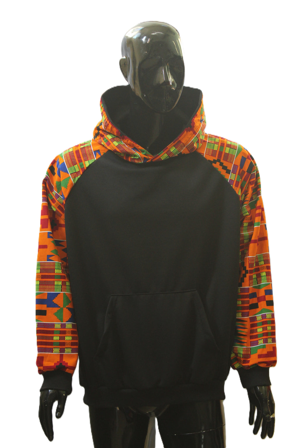 "Orange Kente-Inspired Print" Pullover Hoodie