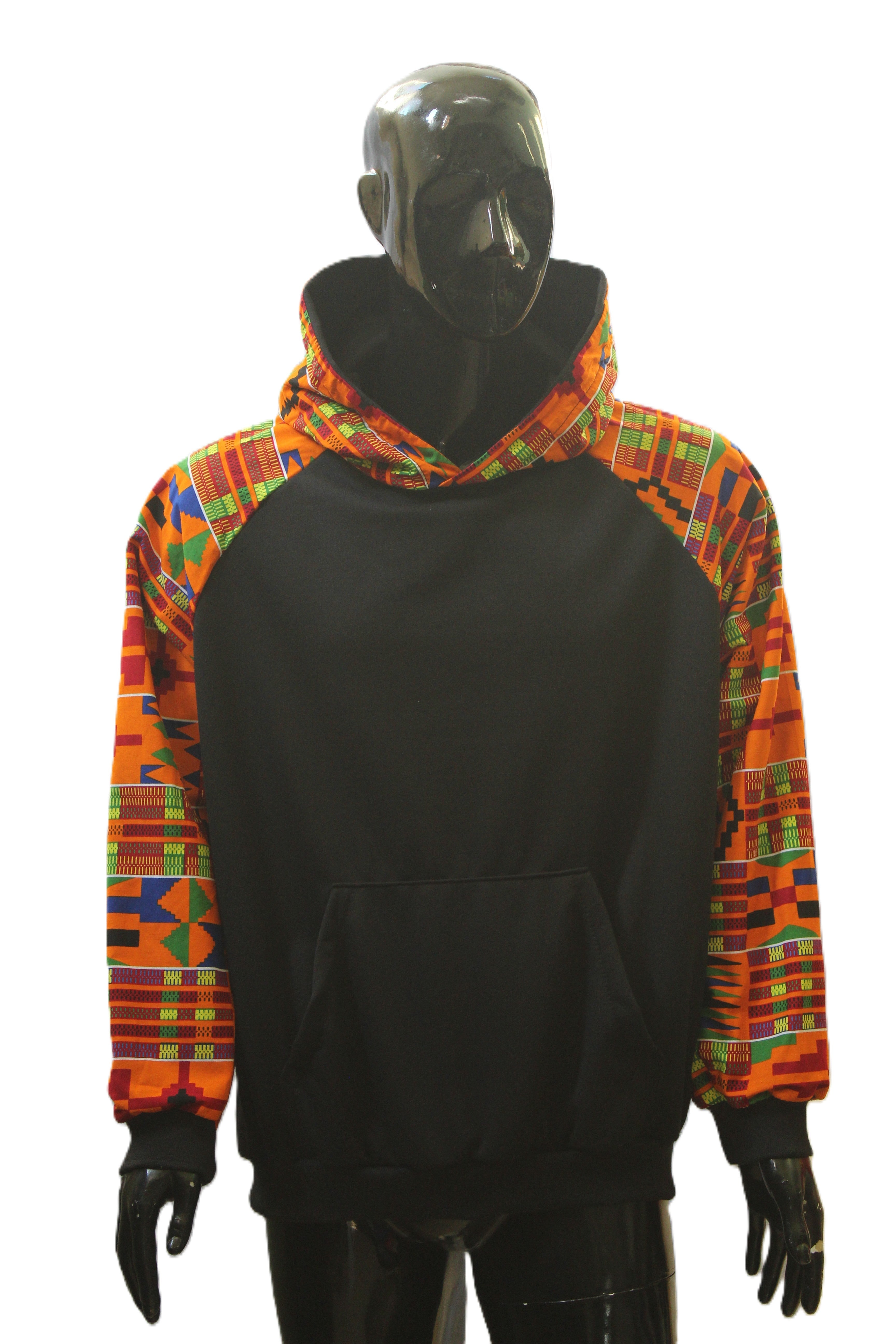 "Orange Kente-Inspired Print" Pullover Hoodie