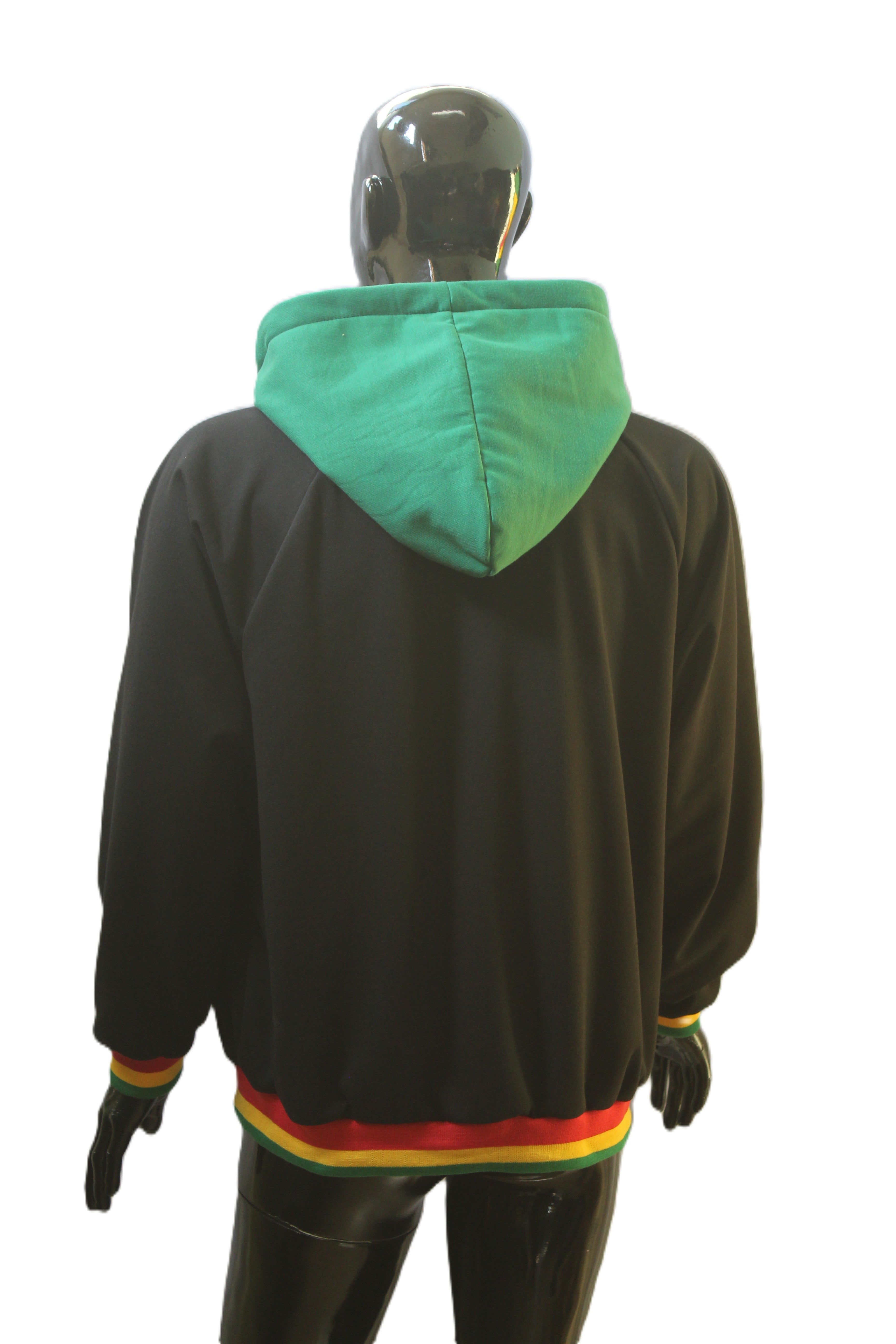 "Rasta Chevron with Striped Trim" Zip-Up Hoodie