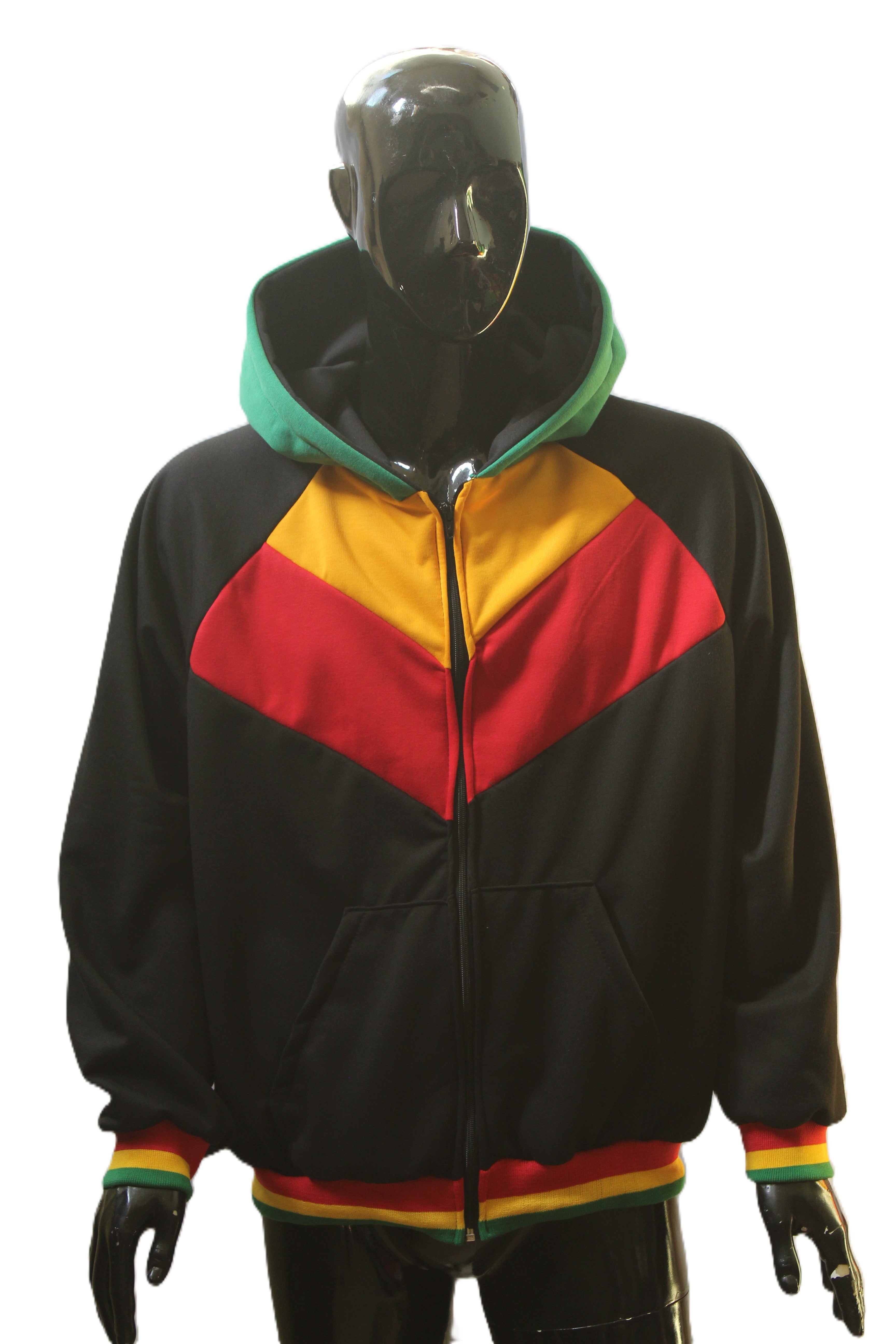 "Rasta Chevron with Striped Trim" Zip-Up Hoodie