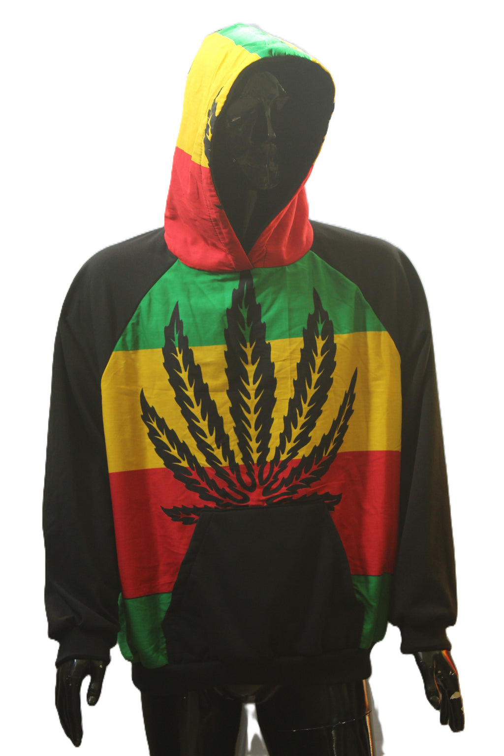 "Rasta Color Block Cannabis Leaf" Pullover Hoodie