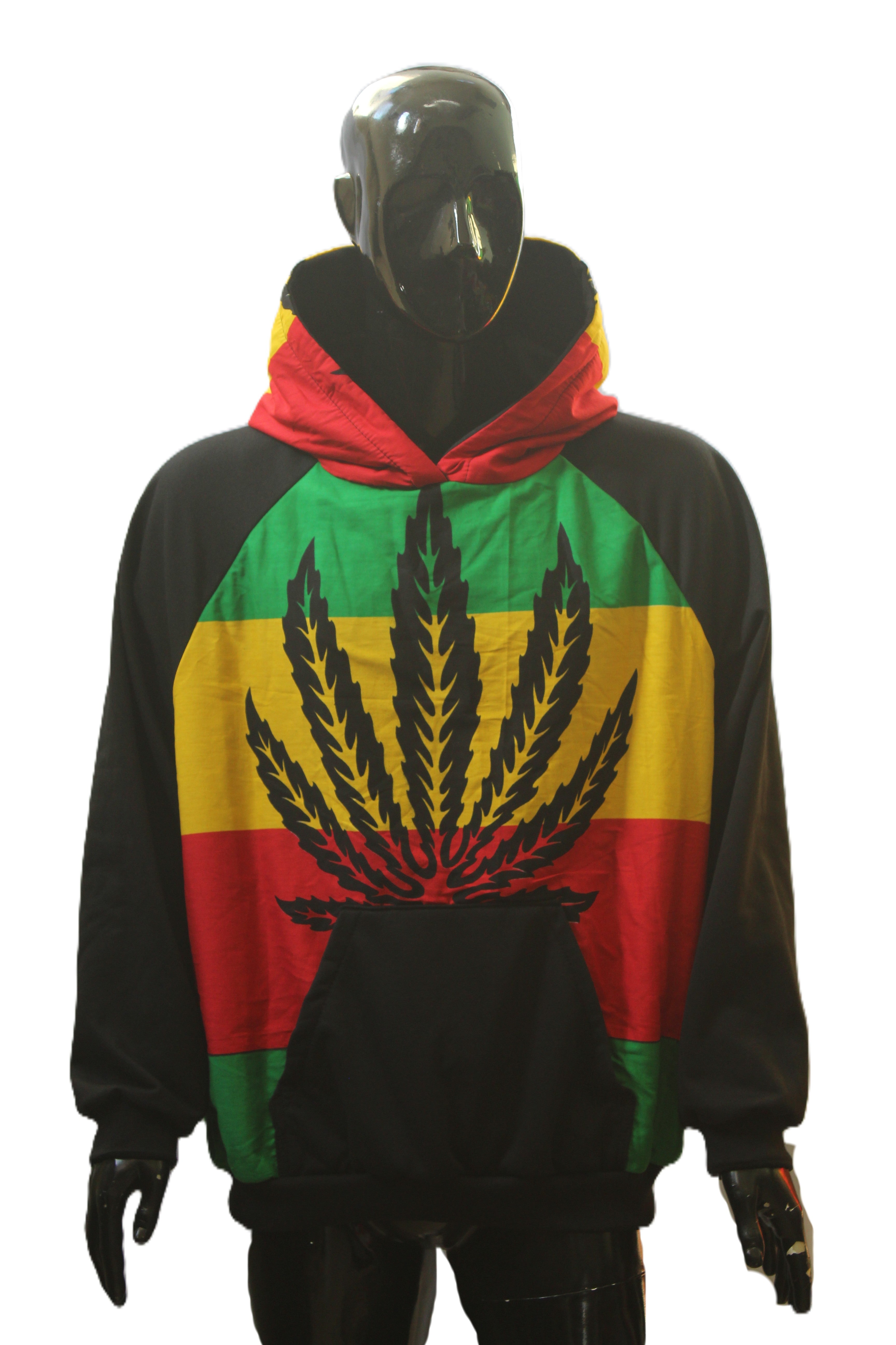 "Rasta Color Block Cannabis Leaf" Pullover Hoodie